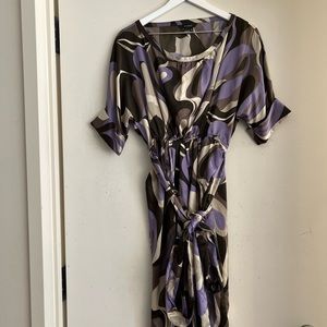 Zara Basic Print Midi Dress with Tie Belt